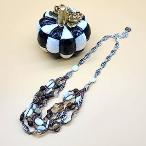Brighton "RIVIERA" 5-Strand Shell & Wood Beaded Neck w Swarovski Crystals